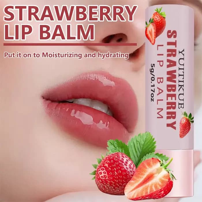 Baume à lèvres à la fraise YUITIKUE - Hydratant, texture soyeuse non collante pour des lèvres pulpeu