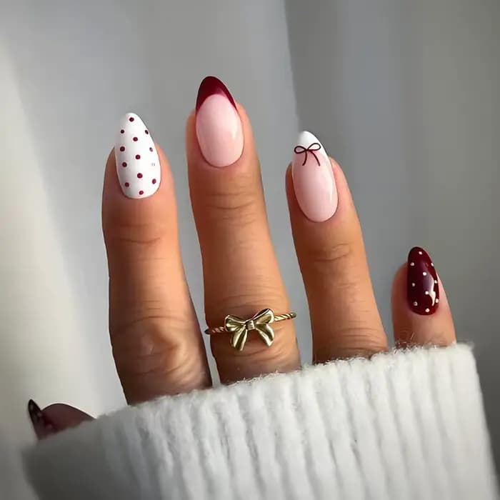 24 faux ongles rouges à pois, texture amande, blancs nude, pointus, brillants, neutres, accessoires 