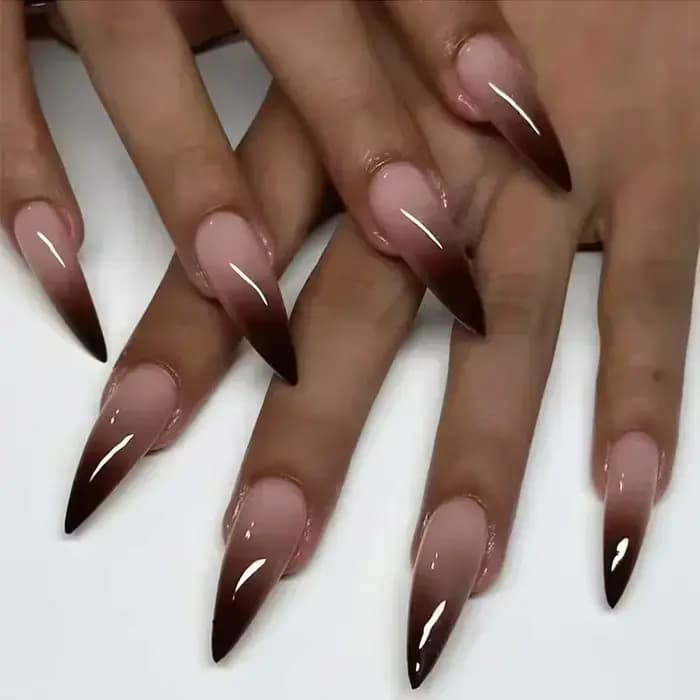 24 pièces faux ongles avec colle amande noir rouge dégradé conception détachable strass acrylique fa