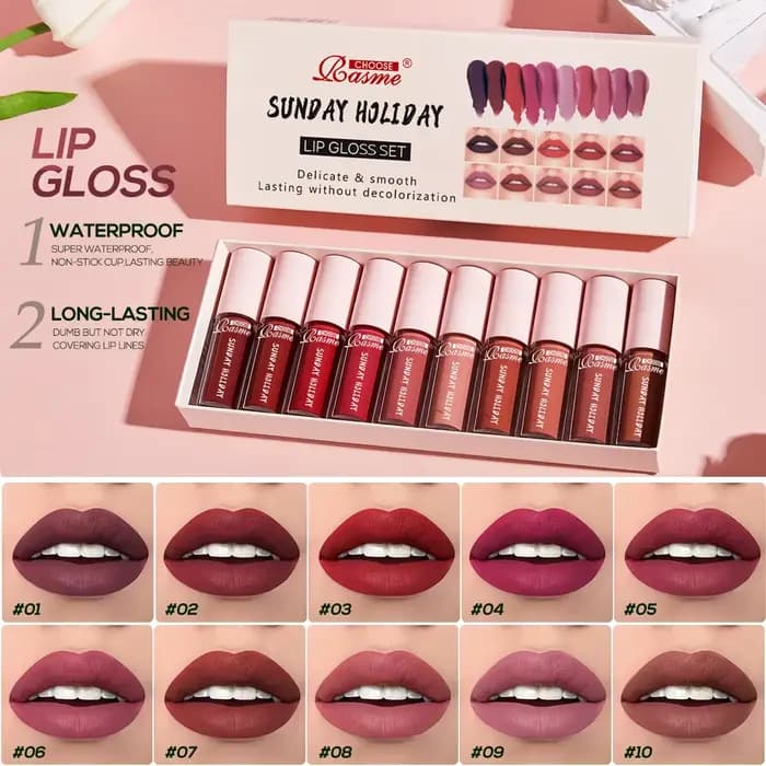 Lot de 10 rouges à lèvres velours : gloss imperméable et longue tenue, ensemble hydratant pour femme