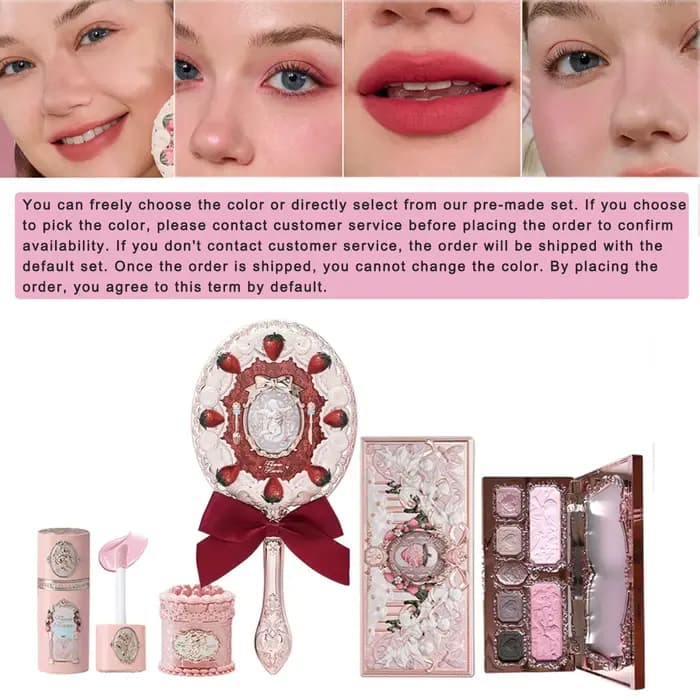Flower Knows Rouge à Lèvres Matte Blush Liquide Set Fraise Cupidon Poudre Pressée Tenue Longue Crème