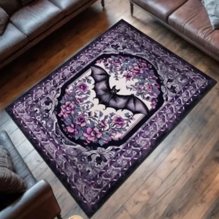 Tapis gothique Vintage pour décoration de maison gothique, Rococo violet, chauve-souris, pour chambr