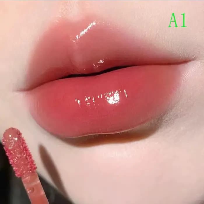 HERORANGE Gloss à lèvres effet miroir noir, brillant et longue tenue, rouge brun foncé translucide, 