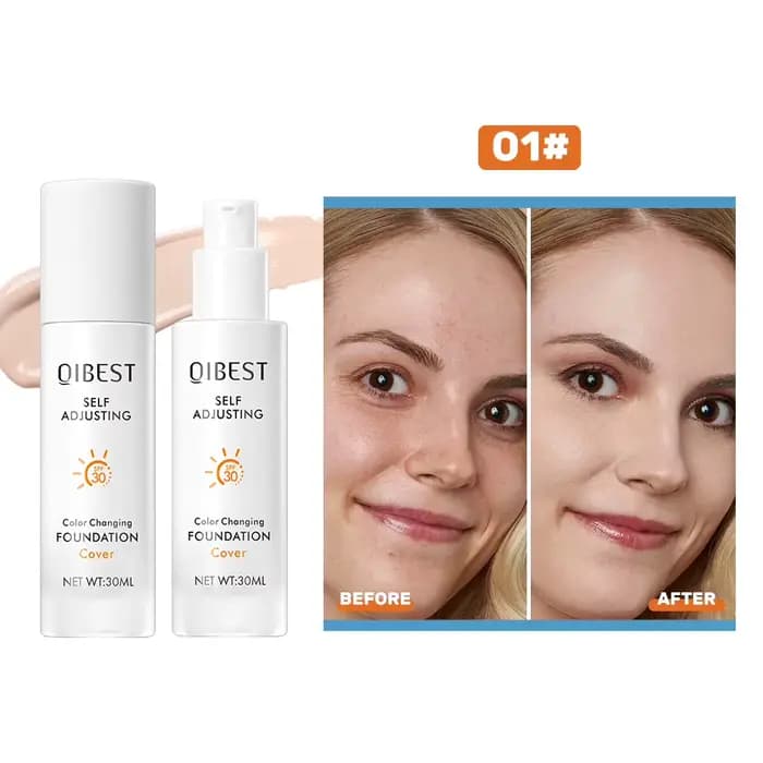 Fond de teint hydratant QIBEST changeant de couleur, SPF 30+, longue tenue, couvrant, base de maquil