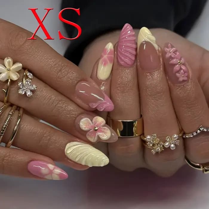 Ongles en amande 10 pièces, conception d'ongles 3D de longueur moyenne, ongles pointus français, acr