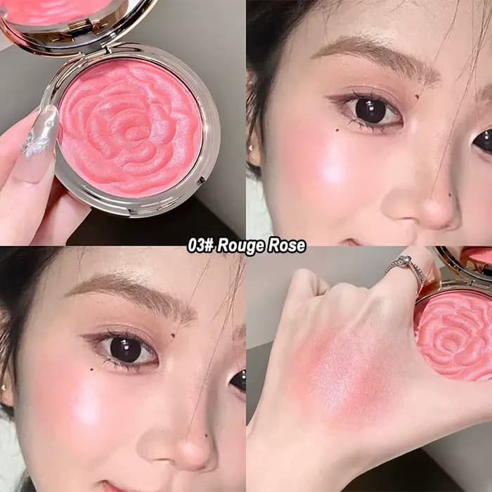 Poudre de blush rose gaufrée, fini scintillant, plusieurs nuances de rose disponibles, design textur