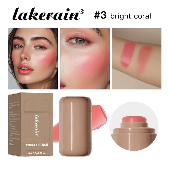Lakerain 3in1 joue lèvres teinté hydraté Blush bâton imperméable facile couleur Rouge soyeux lisse f