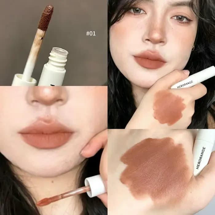 Rouge à lèvres mat velours, série marron nude, fini soyeux, crème longue tenue, waterproof, couvranc