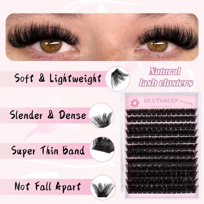 Extensions de cils en bouquets effet chat, 8-16mm, avec bande souple pour maquillage