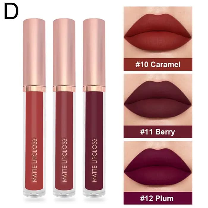 Gloss à lèvres mat velouté 24h, rouge à lèvres waterproof, teinte à lèvres hydratante, 3 couleurs, c