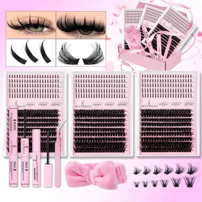 Kit de grappes de cils avec pointes, Extensions inférieures, faux cils avec liaison et joint, cils i