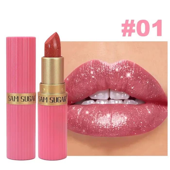 Rouge à lèvres luxueux à paillettes métalliques, rose chair, longue durée, imperméable, ne se décolo