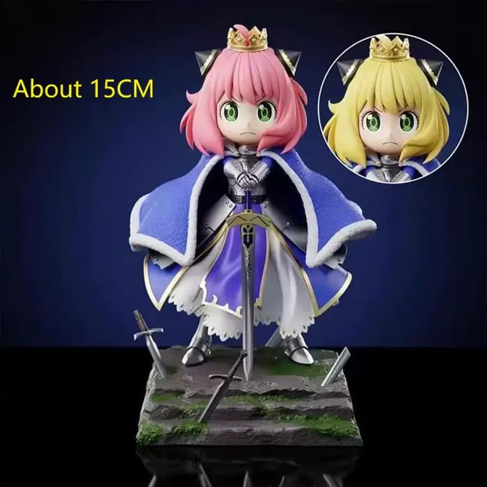 Figurine Anya Forger Version Saber Mignonne Q Version Double Tête Sculptée, Modèle de Collection Ani
