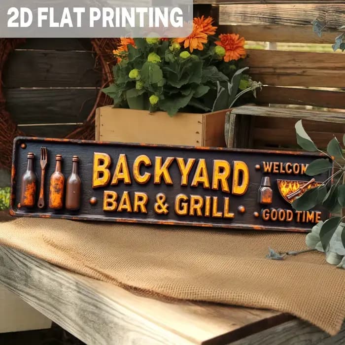 2D plat - [2D plat] Design 2D - un panneau métallique pour bar et barbecue dans une ferme - Impressi