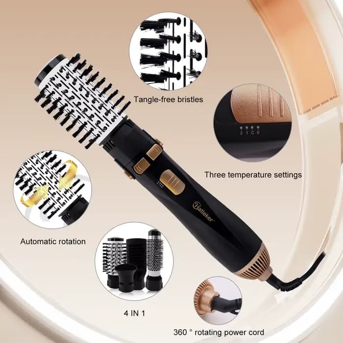 Hatteker 4 en 1 brosse à air chaud multi-fonction peigne droit et bouclé avec Rotation automatique p