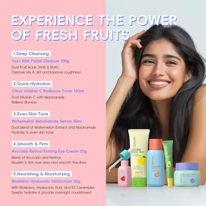 QUIYUM Fruit Fresh Collection 5 pièces ensemble de soins de la peau éclaircissant hydratant Anti-âge