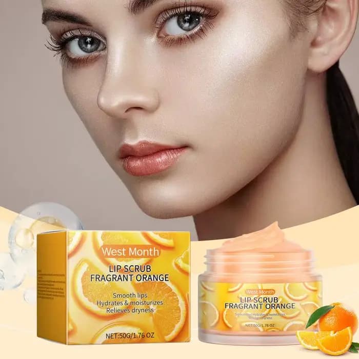 Gommage pour les lèvres à l'orange, exfoliant, adoucissant, anti-gerçures, élimine les peaux mortes,