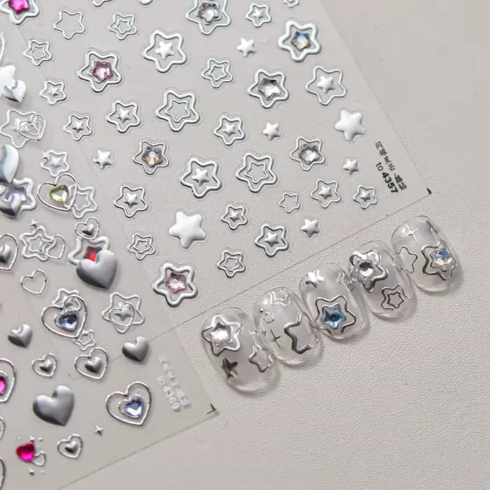 1 pièce 5D couleur cristal étoile ongles autocollants haute qualité amour brillant argent creux frot
