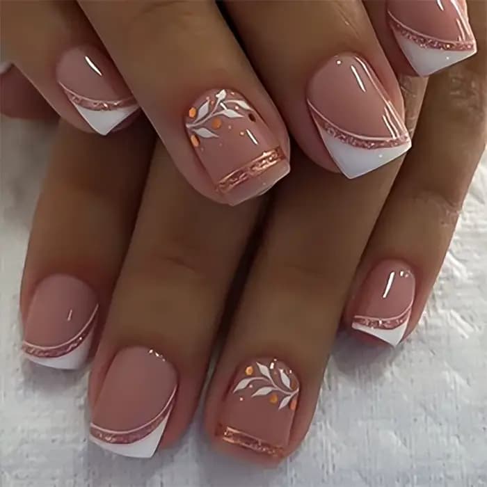Faux ongles français dégradés, doux et frais, avec fleurs violettes, Design court et carré, à pressi