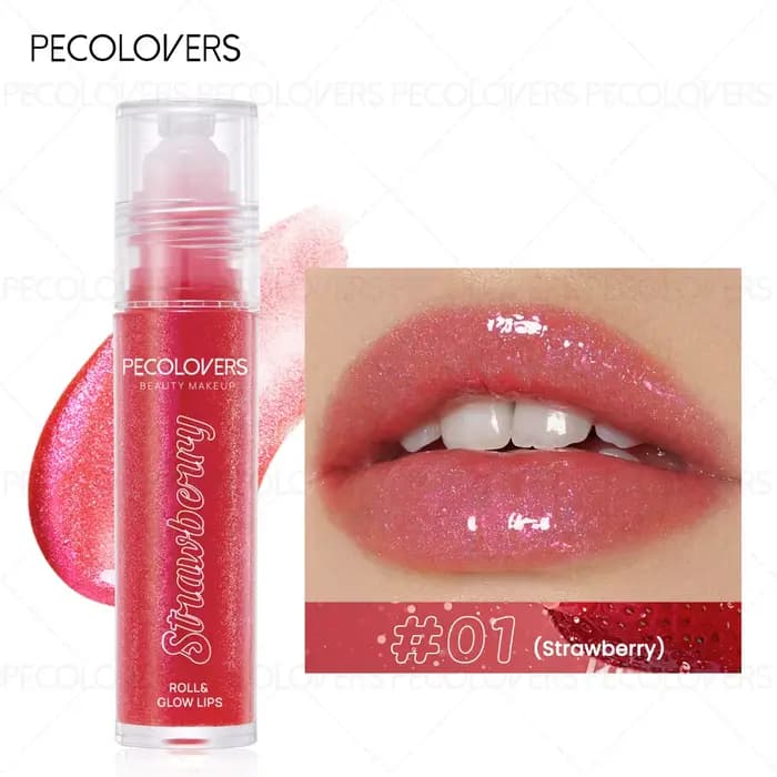 1PC Gloss à lèvres roll-on, gloss à lèvres à fines paillettes, baume à lèvres teinté, hydratant long