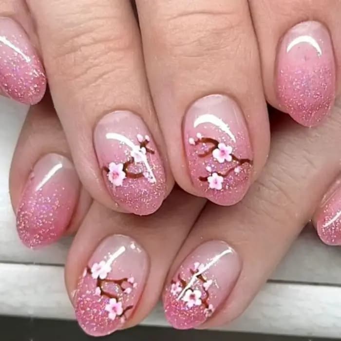 Faux ongles français dégradés, doux et frais, avec fleurs violettes, Design court et carré, à pressi