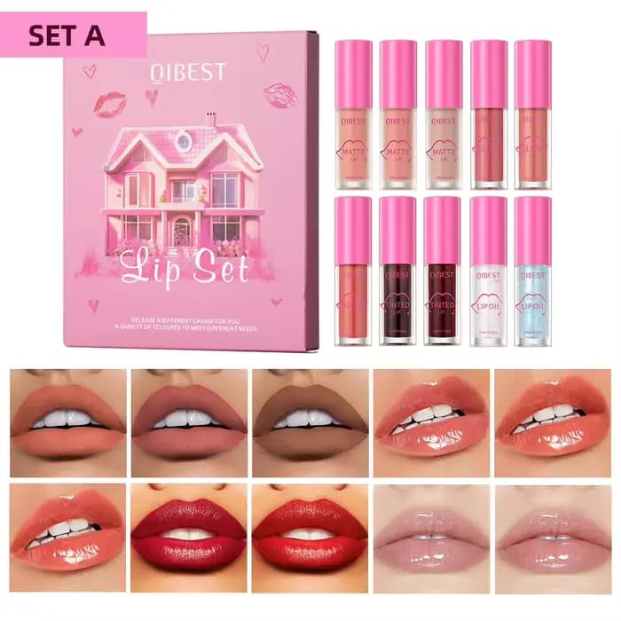 QIBEST Kit de Maquillage Lèvres Mat – Rouge à Lèvres Liquide, Teinte à Lèvres, Brillant à Lèvres Eff