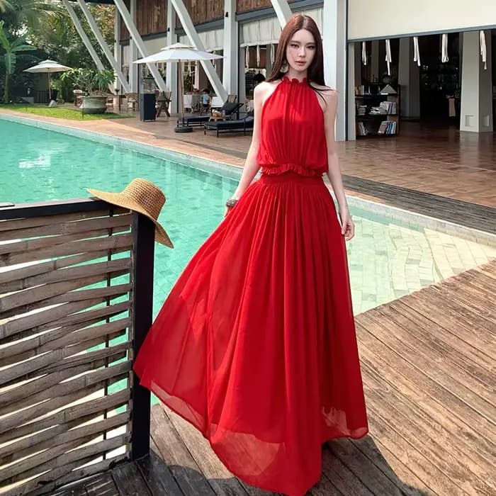 Robe rouge à bretelles pour femme, robe d'été blanche, robe de plage pour vacances en bord de mer