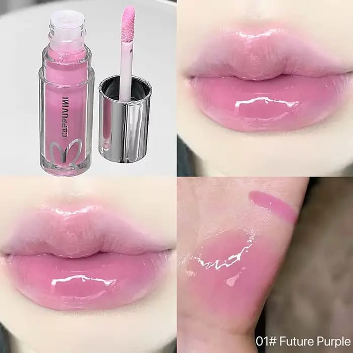 Brillant à lèvres brillant rose clair à l'eau, hydratant durable, repulpant, scintillant, gelée brun