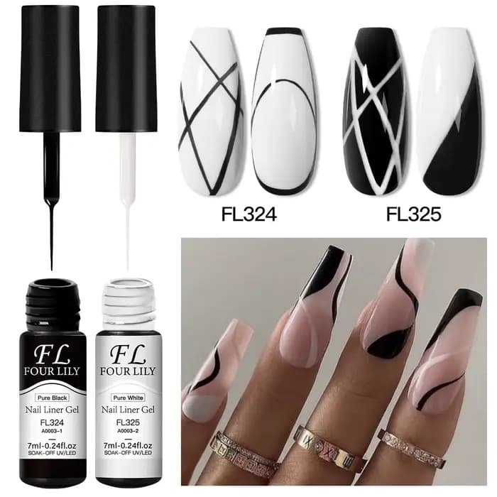 Kit de vernis à ongles Gel, noir, blanc, or, argent, fournitures pour ongles français, Design UV/LED