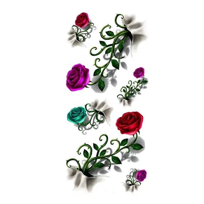 Autocollants 3D à lèvres imperméables pour femmes, Mini tatouage à fleurs roses, à paillettes, tempo