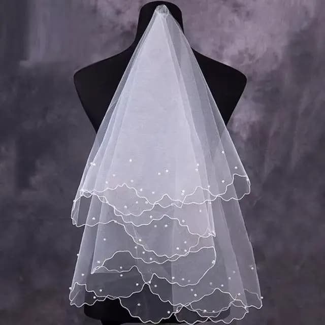 Voiles de Patients Perlés pour Robe de Mariée, Couches de Tulle, Bord de Ruban, Accessoires de Maria