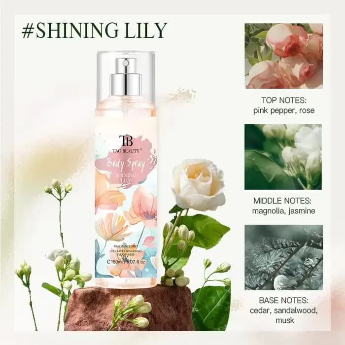 Le spray parfumé a un parfum floral discret et durable avec une note fruitée. C'est un spray corpore