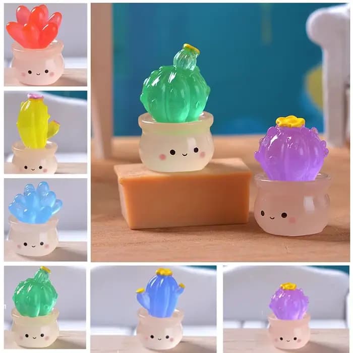 Mini Cactus succulents lumineux, artisanat en résine, lueur nocturne réaliste, Figurine de Cactus mignon, plantes en pot, ornements