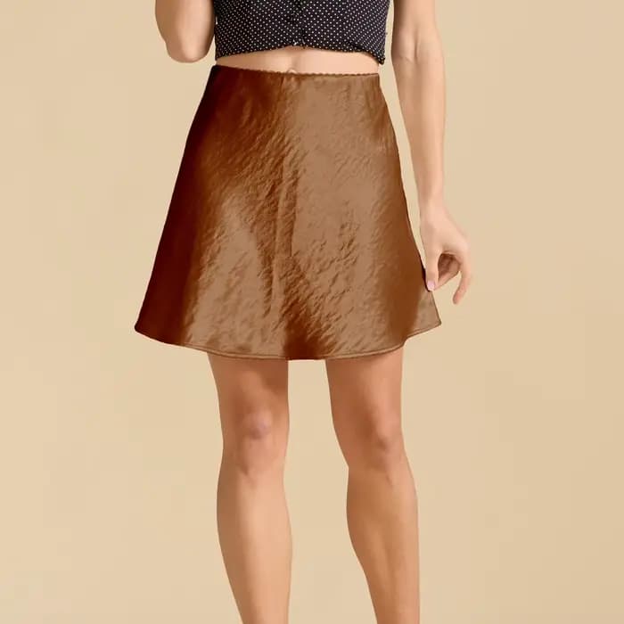 Mini jupe en Satin texturé froissé, taille haute, extensible, garniture en dentelle, élégante, jupe trapèze pour femmes, minimaliste et Chic