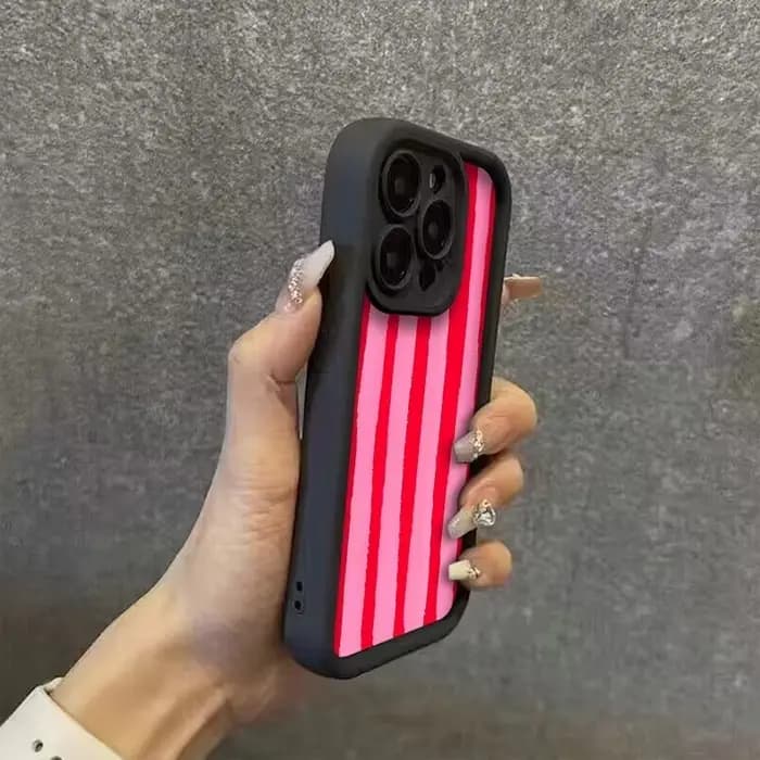 Coque de téléphone antichoc en silicone à motif rayé rose pour iPhone 17 Pro Max 16 15 Pro 14 13 12 11 XR XS 17Air 16 Plus