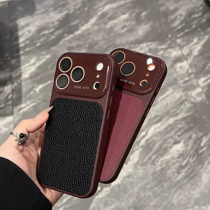 Étui de luxe en cuir lychee avec grande fenêtre en cristal pour iPhone 17 16 15 14 13 12 11 Pro Max, coque antichoc souple et résistante
