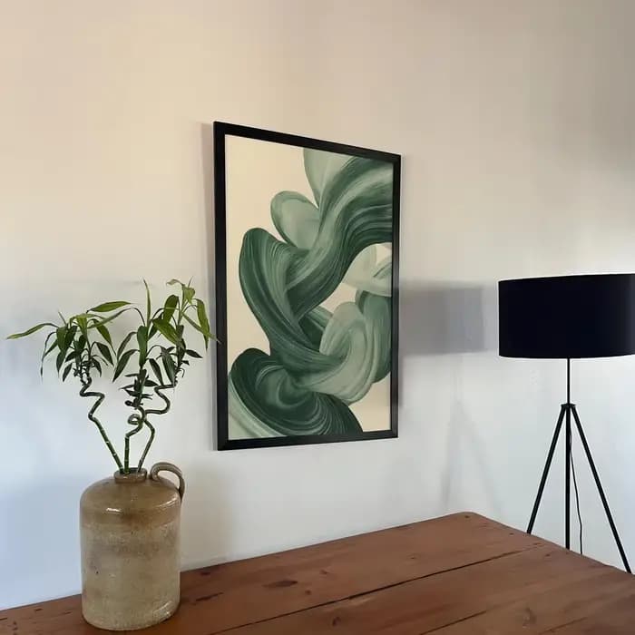 Art mural moderne du milieu du siècle en vert sauge, impression d'art abstrait moderne, art mural Japandi, affiche en vert sauge, art au-dessus du canapé, imprimable