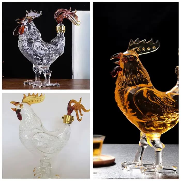 Carafe à whisky en verre de 750 ml en forme de coq avec bouchon, bouteille à vin fantaisie pour l'accueil, articles de bar pour la maison et les hommes