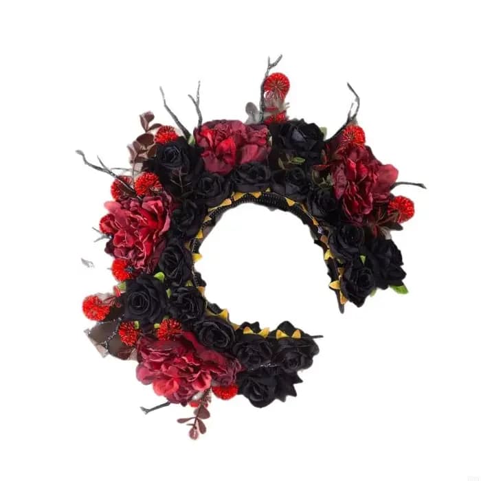 Bandeau Floral Baroque avec Roses en tissu pour femmes, accessoires cheveux mariage gothiques, foncé, rouge,