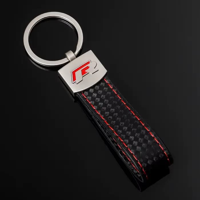 Porte-clés de voiture en cuir et métal avec logo R-Line pour VW Volkswagen Golf Polo Passat Jetta et capuchons de valve KJS-A54