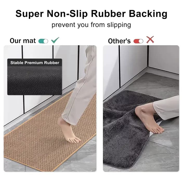 Tapis de sol de cuisine tissé en lin, antidérapant, délavé, fond en caoutchouc, sergé naturel, porte d'entrée en lin, Long, résistant à l'huile, Durable