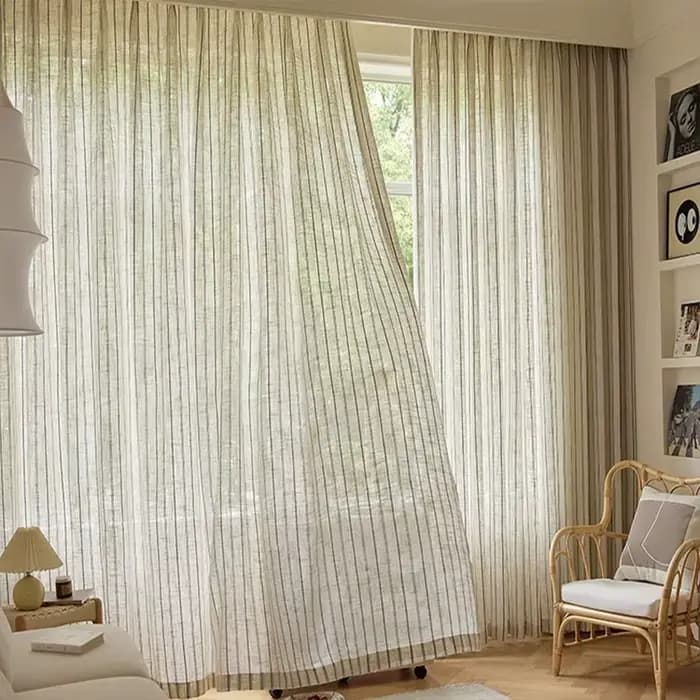 Rideaux en lin rayés bleus pour salon, voilages semi-occultants pour fenêtres, draperies modernes épaisses anti-UV