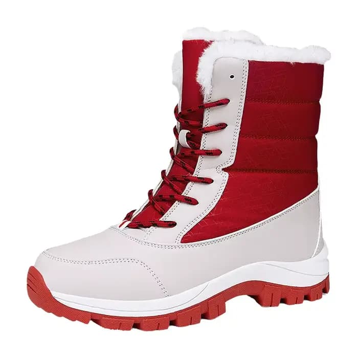 Bottes d'hiver chaudes doublées de polaire, mi-hautes, imperméables et coupe-vent en similicuir pour femme, avec semelle extérieure en caoutchouc confortable