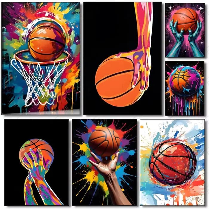 Affiche de basket-ball colorée, peinture murale, art mural pour salon, décoration de la maison et cadeaux