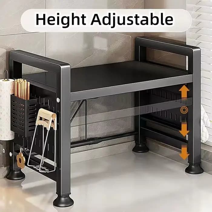 Étagère de rangement de cuisine fonctionnelle en métal noir, 2 couleurs, organisateur de comptoir extensible pour micro-ondes, épices, ustensiles et batterie de cuisine