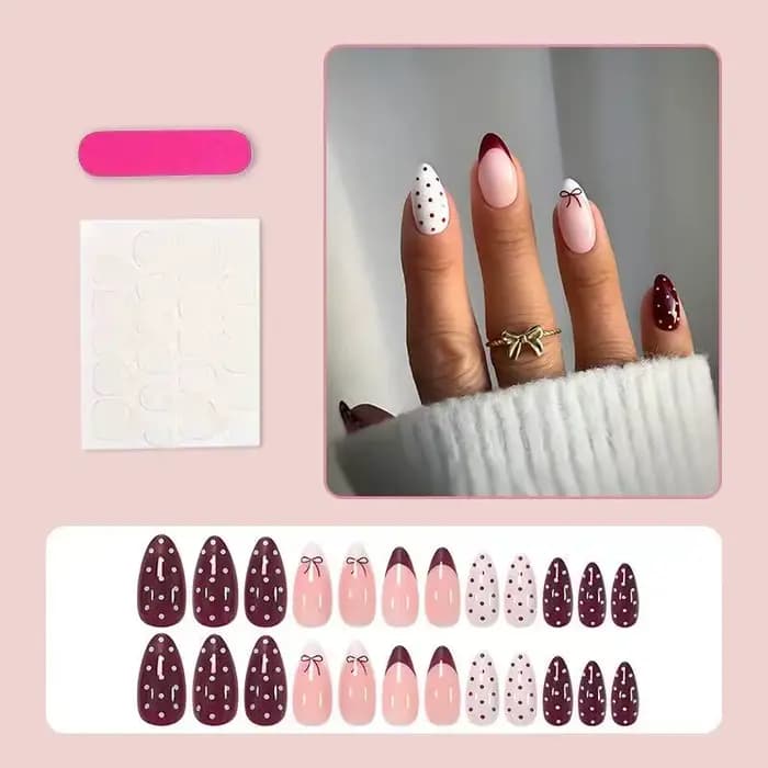 24 faux ongles rouges à pois
