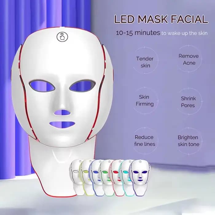 Masque facial LED 7 couleurs, thérapie par lumière rouge, rechargeable par USB, masque sans fil, soin anti-âge du visage et du cou, stimulation du collagène, appareil de beauté