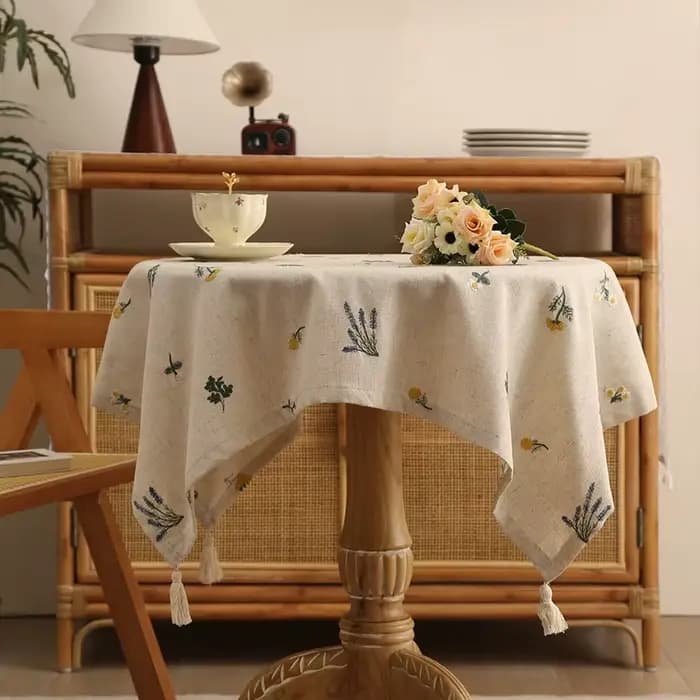 Nappe en lin avec oreille de blé brodée, pour cuisine, salon, Table à manger, décor de Table de rassemblement festif