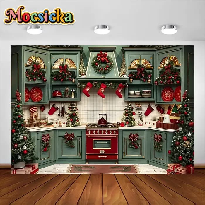 Arrière-Plan de Photographie de Noël, Armoires de Cuisine, Portrait d'Enfant, Décorations de ix, Toile de Fond pour Bannière de Studio Photo