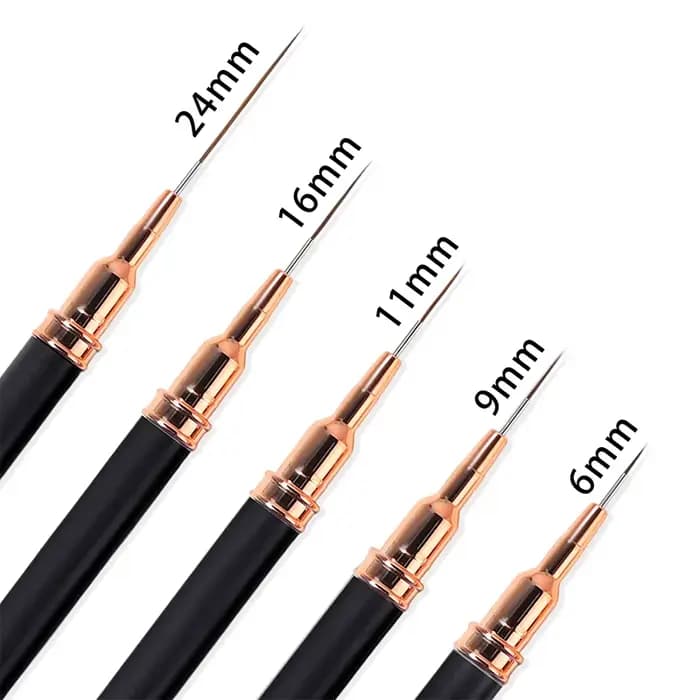 # Lot de 5 pinceaux professionnels pour nail art, pour la création de motifs et la peinture, pinceaux liner pour gel, pour ongles 7/9/11/15/20mm.